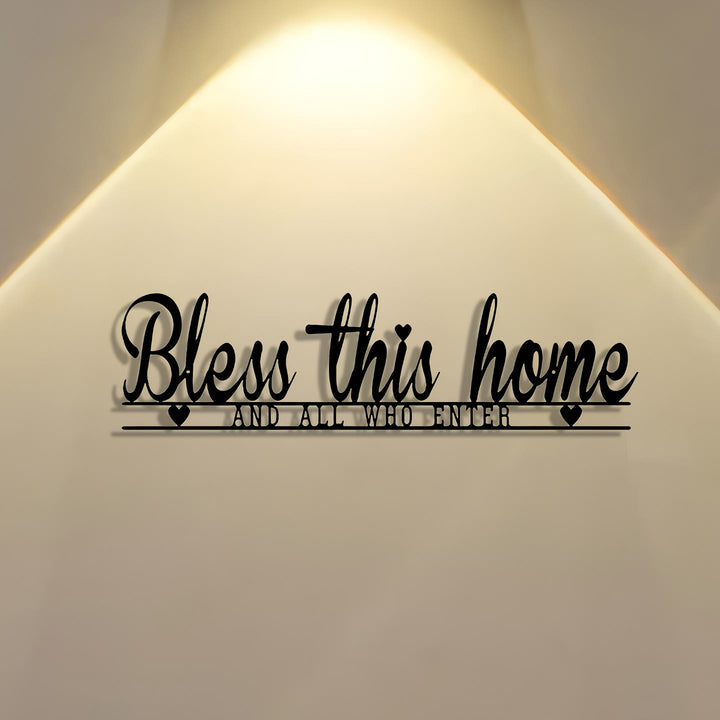 Christianartworkshop Decorazione murale in metallo "Bless This Home": Benedizione divina e calore fedele - Nero - 19,69''*5,24''/50*13,3 cm - image 0