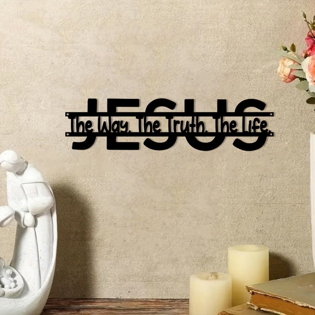 Christianartworkshop GESÙ La Via Verità Vita Decorazione da parete in metallo: Guida fedele e verità spirituale - Nero - 11,81''*3,89''/40*9,88 cm - image 0
