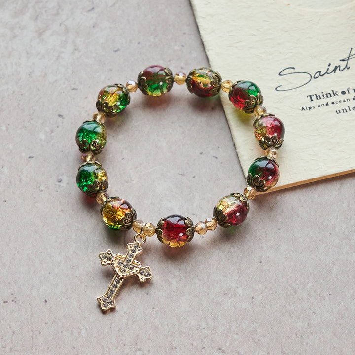 Christianartworkshop Regalo di Natale: Braccialetto di perline di vetro rosso-verde-oro Christmas Glory: Fede che risplende - image 4