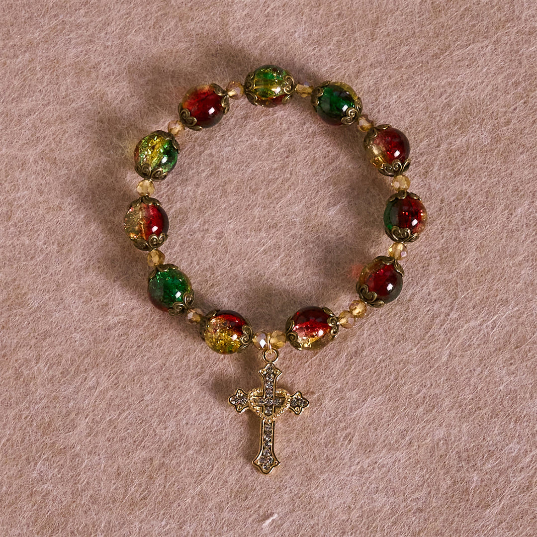 Christianartworkshop Regalo di Natale: Braccialetto di perline di vetro rosso-verde-oro Christmas Glory: Fede che risplende - image 5