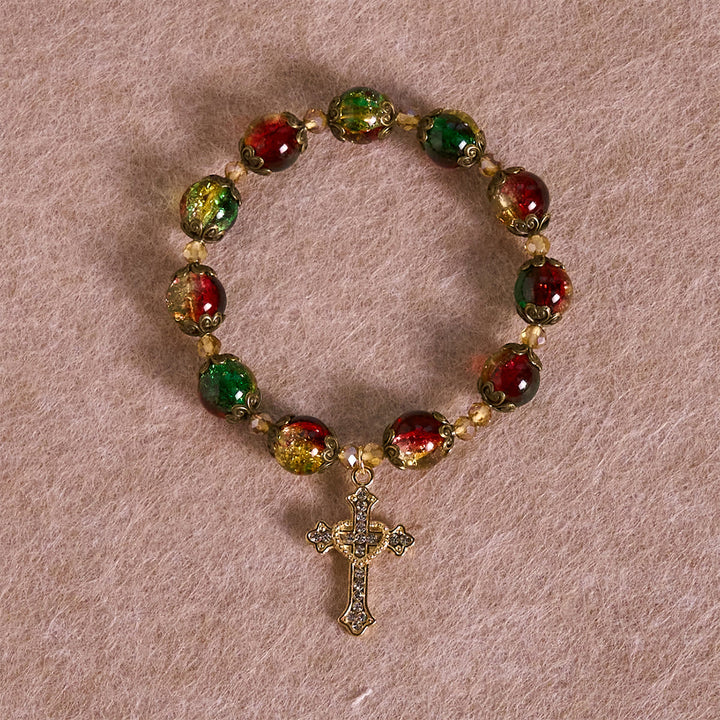 Christianartworkshop Regalo di Natale: Braccialetto di perline di vetro rosso-verde-oro Christmas Glory: Fede che risplende - image 5