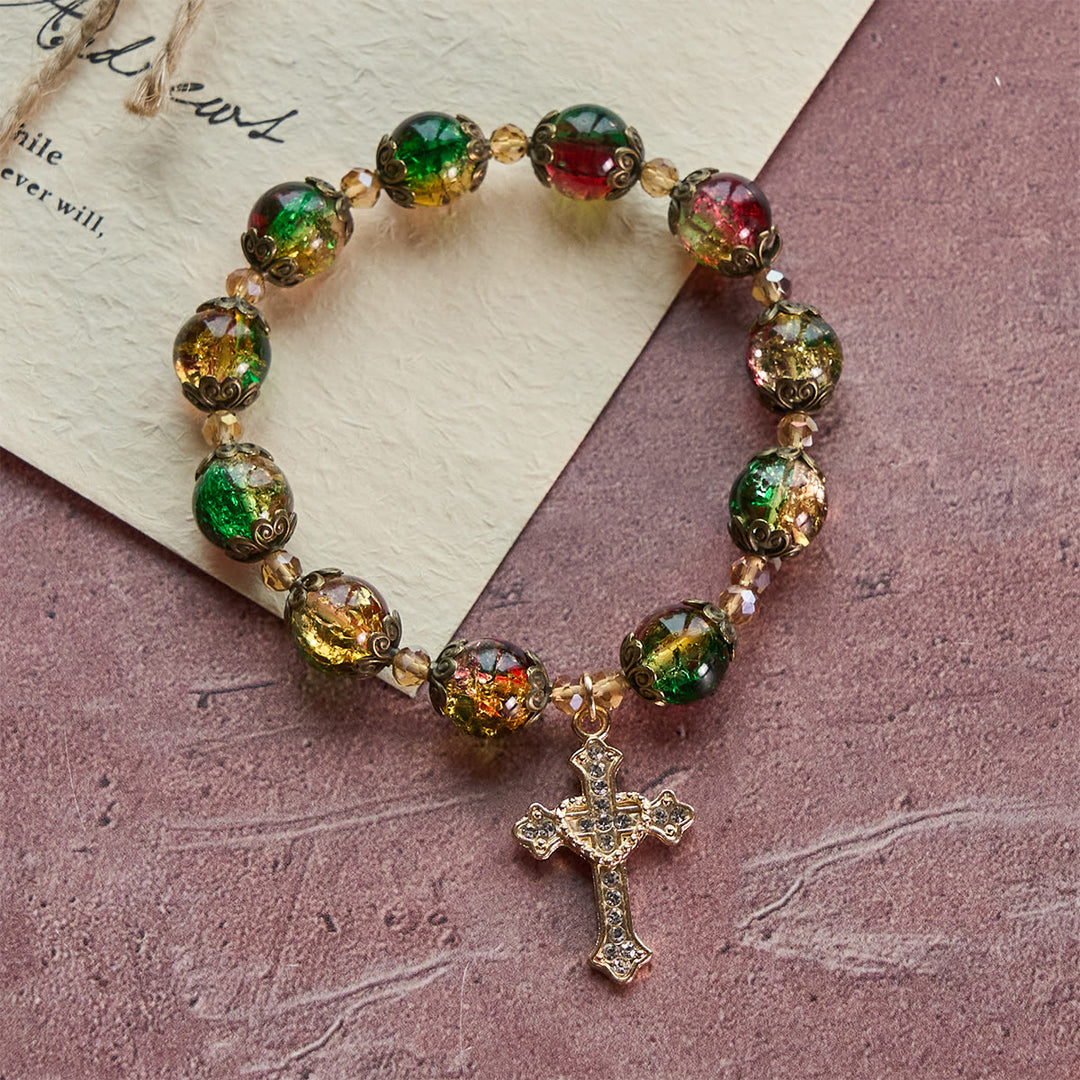 Christianartworkshop Regalo di Natale: Braccialetto di perline di vetro rosso-verde-oro Christmas Glory: Fede che risplende - image 6