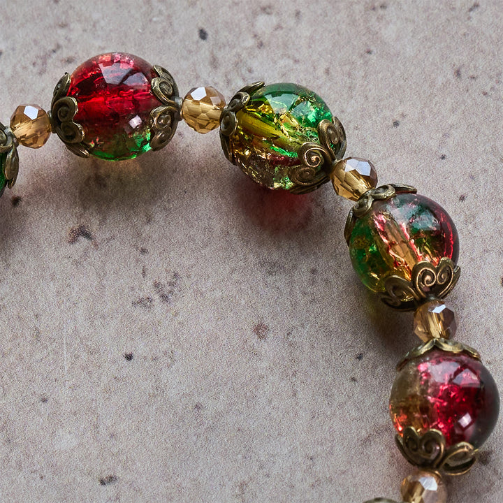 Christianartworkshop Regalo di Natale: Braccialetto di perline di vetro rosso-verde-oro Christmas Glory: Fede che risplende - image 7