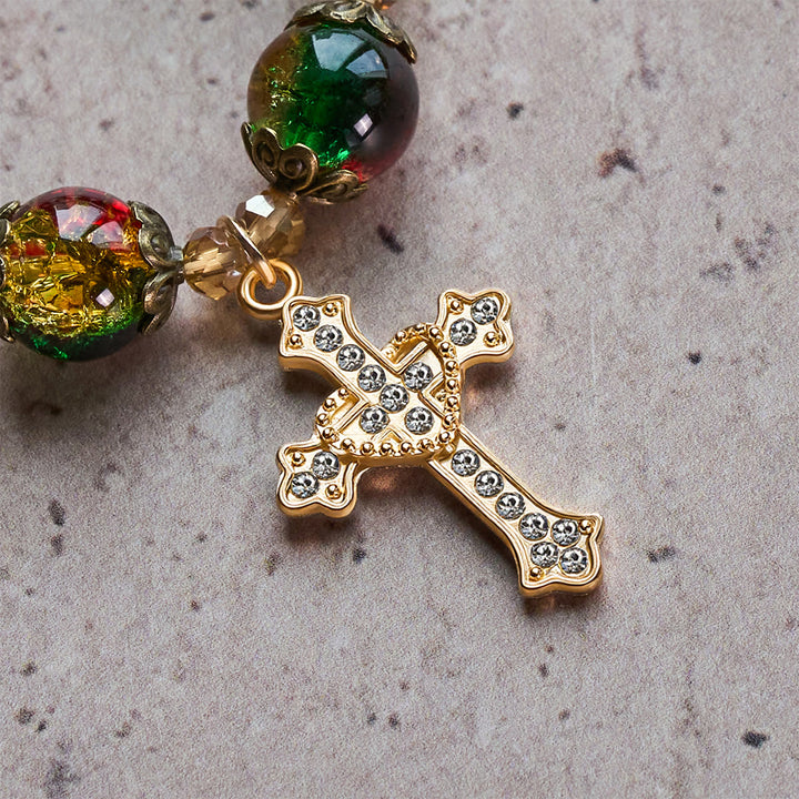 Christianartworkshop Braccialetto di perline di vetro rosso-verde-oro Christmas Glory: fede che risplende - image 7