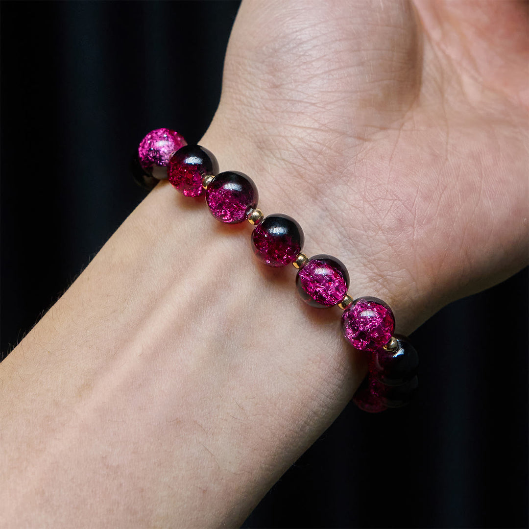 Christianartworkshop Bracciale con perline di vetro nero-rosa Grace and Strength e croce dorata - image 2