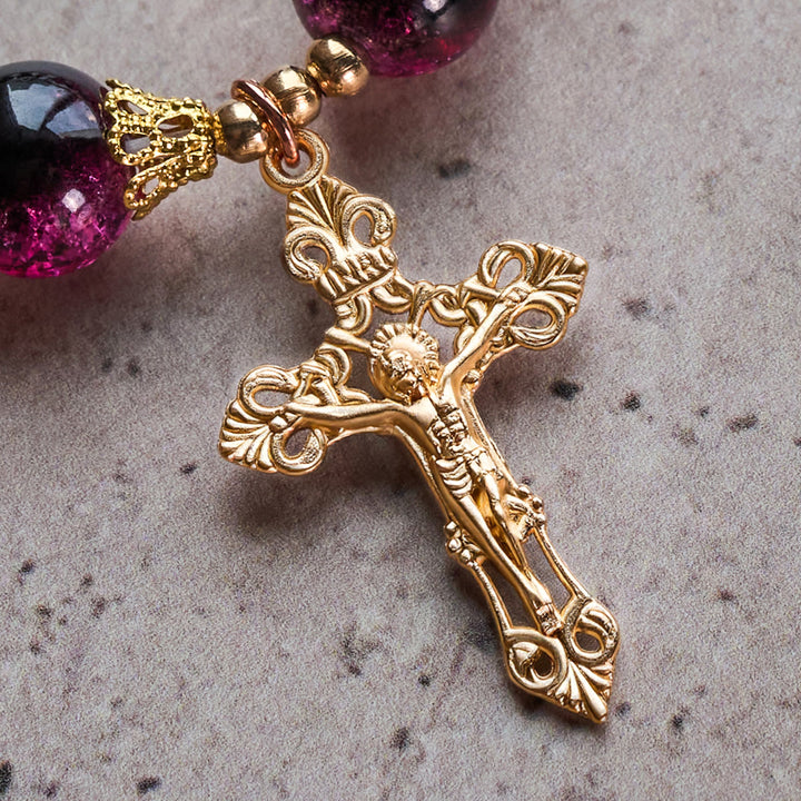 Christianartworkshop Bracciale con perline di vetro nero-rosa Grace and Strength e croce dorata - image 5