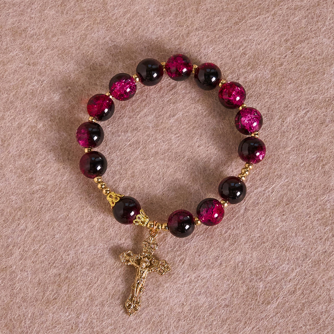 Christianartworkshop Bracciale con perline di vetro nero-rosa Grace and Strength e croce dorata - image 4