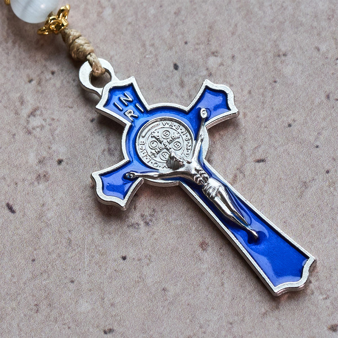 Christianartworkshop Rosario con cordino in nylon con Cuore Immacolato di Maria e Crocifisso in pietra blu rotonda da 8 mm - image 5