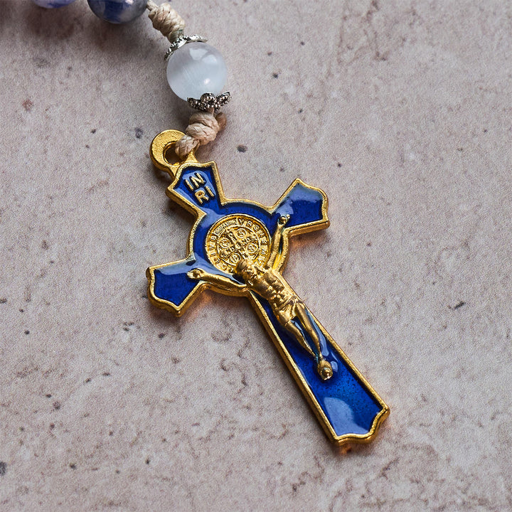 Christianartworkshop Rosario con cordino in nylon con Cuore Immacolato di Maria e Crocifisso in pietra blu rotonda da 8 mm - image 12