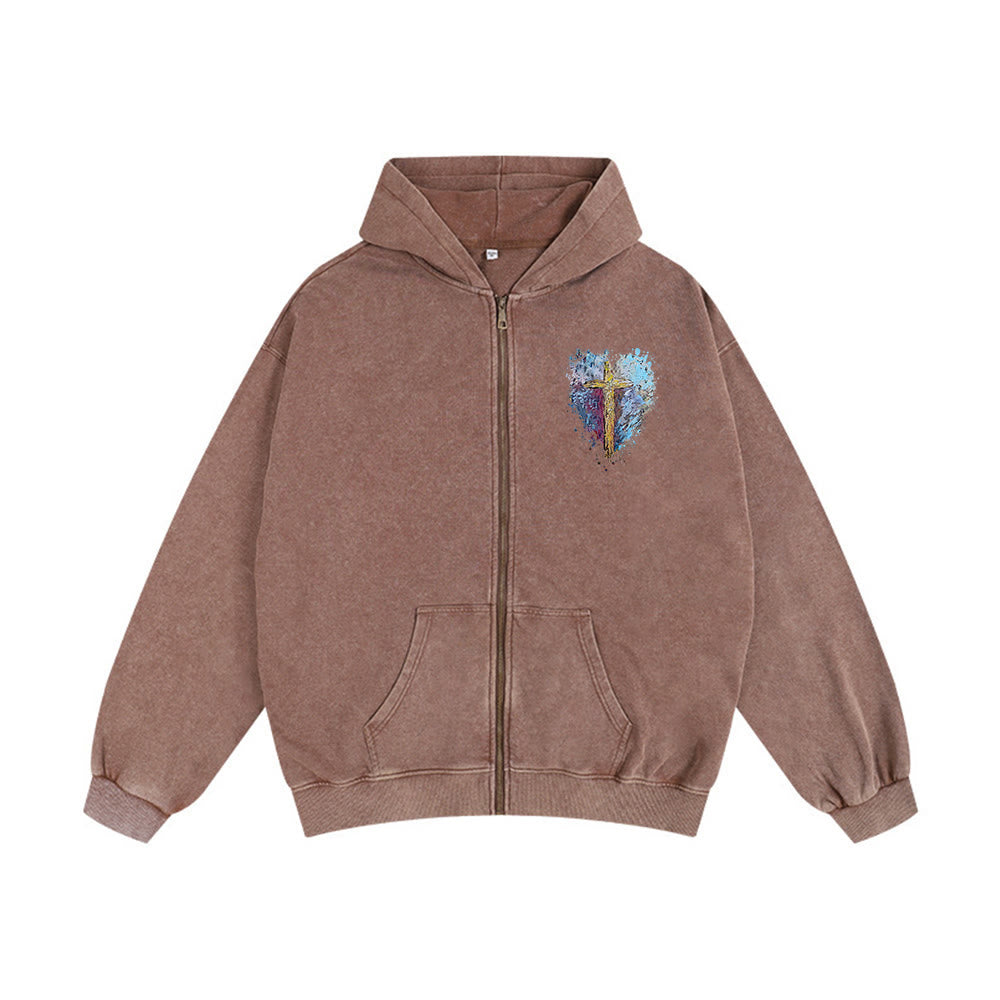 Giacca con cappuccio Art Cross di Christianartworkshop: promemoria quotidiano di fede e bellezza - Caffè - 2XL - image 10