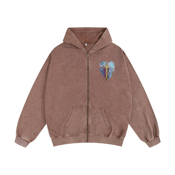 Giacca con cappuccio Art Cross di Christianartworkshop: promemoria quotidiano di fede e bellezza - Caffè - 2XL - image 10