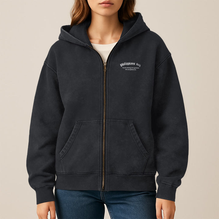 Christianartworkshop Giacca con cappuccio Filippesi 4:13: dono della fede con messaggio di forza - image 2