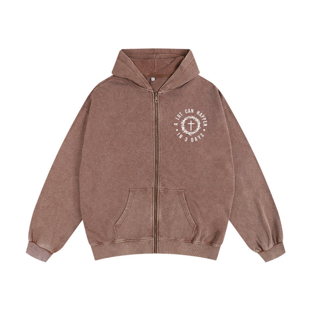 Giacca con cappuccio "3 Days Miracle" di Christianartworkshop: fede nella resurrezione da indossare ogni giorno - Caffè - 2XL - image 0
