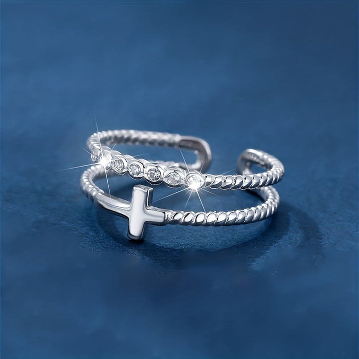 Anello con croce a doppia fascia Christianartworkshop: scintillante zircone e devozione alla fede per l'uso quotidiano - image 2