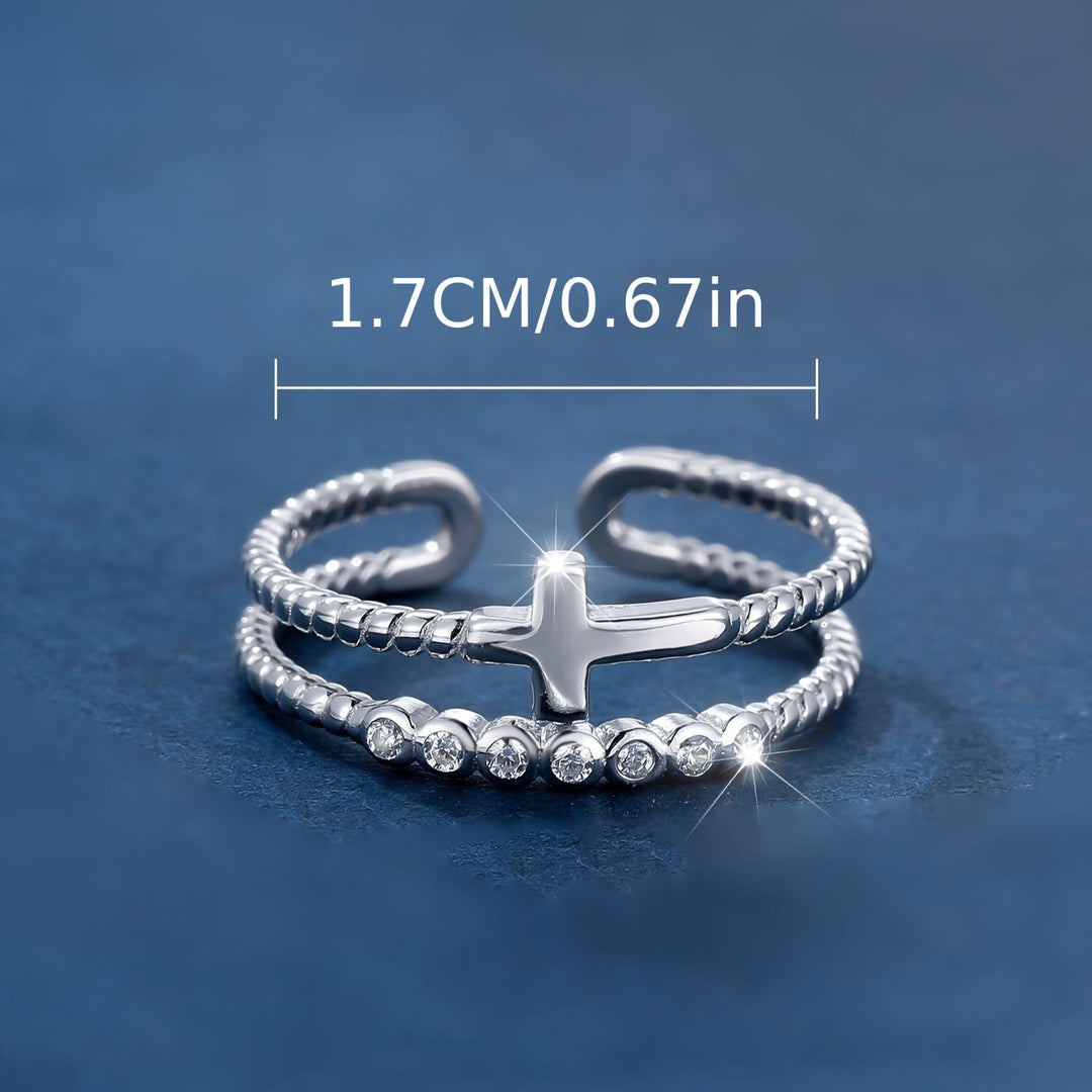 Anello con croce a doppia fascia Christianartworkshop: scintillante zircone e devozione alla fede per l'uso quotidiano - image 3