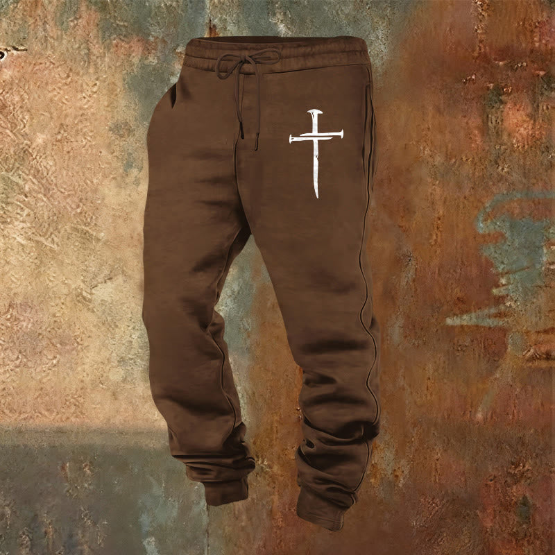 Pantaloni della tuta con croce e spada Christianartworkshop : fede elegante per i momenti quotidiani - Marrone - 2XL - image 20