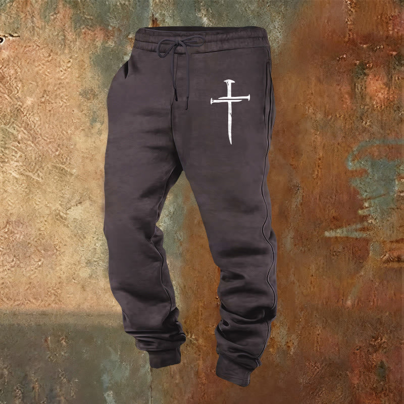 Pantaloni della tuta con croce e spada di Christianartworkshop: fede elegante per i momenti quotidiani - Grigio scuro - 2XL - image 17