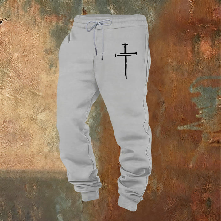 Pantaloni della tuta con croce e spada di Christianartworkshop: fede elegante per i momenti quotidiani - Grigio chiaro - 2XL - image 13