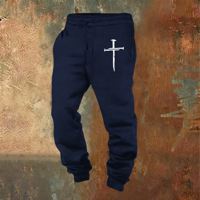 Pantaloni della tuta con croce e spada di Christianartworkshop: fede elegante per i momenti quotidiani - Blu navy - 2XL - image 5