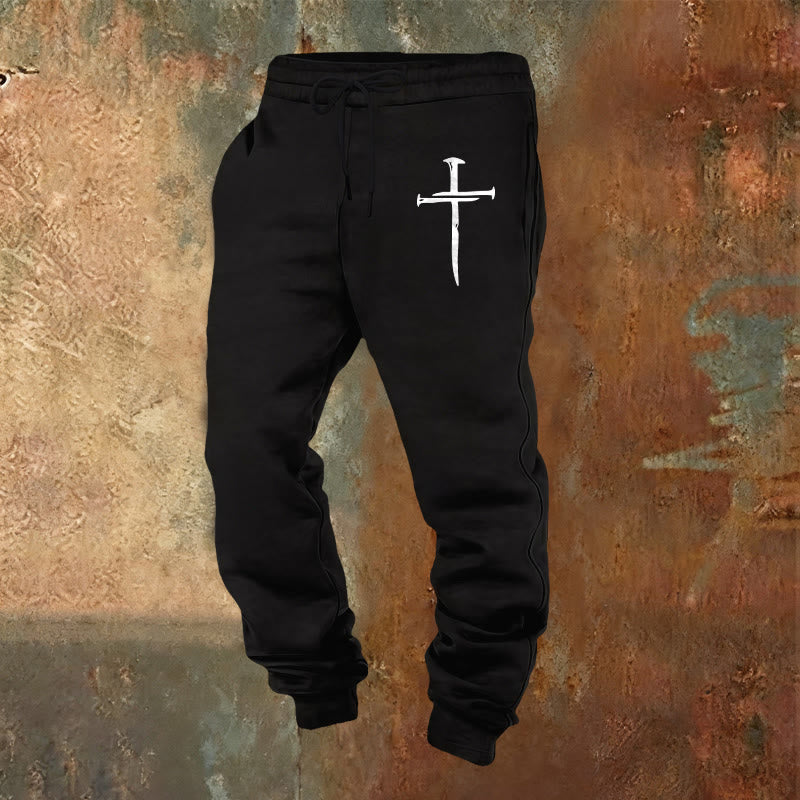 Pantaloni della tuta con croce e spada Christianartworkshop : fede elegante per i momenti quotidiani - Nero - 2XL - image 8