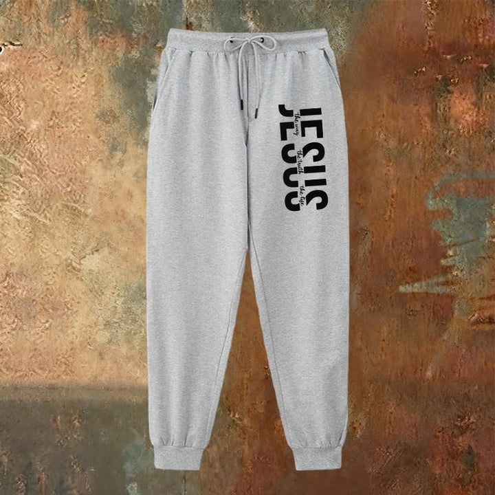 Pantaloni della tuta con scritta di Gesù a strati Christianartworkshop : abbigliamento quotidiano con identità devozionale - image 10