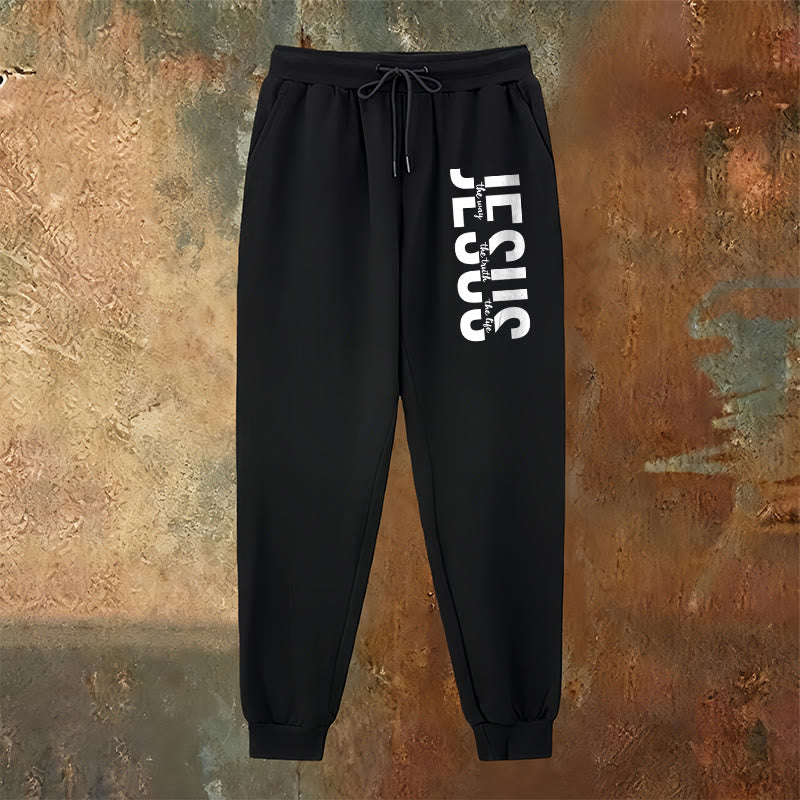 Pantaloni della tuta con scritta di Gesù a strati Christianartworkshop : abbigliamento quotidiano con identità devozionale - image 6