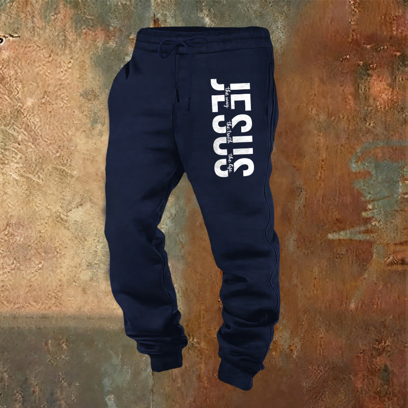 Pantaloni della tuta con scritta di Gesù a strati di Christianartworkshop: abbigliamento quotidiano con identità devozionale - Blu navy - 2XL - image 13