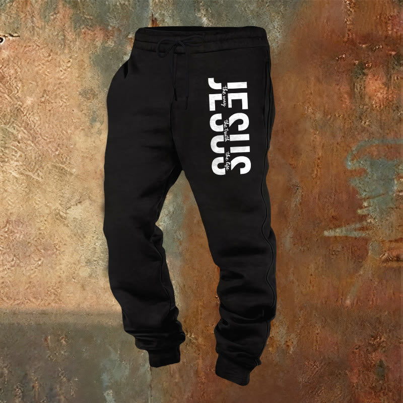 Pantaloni della tuta con scritta di Gesù a strati Christianartworkshop : abbigliamento quotidiano con identità devozionale - Nero - 2XL - image 4