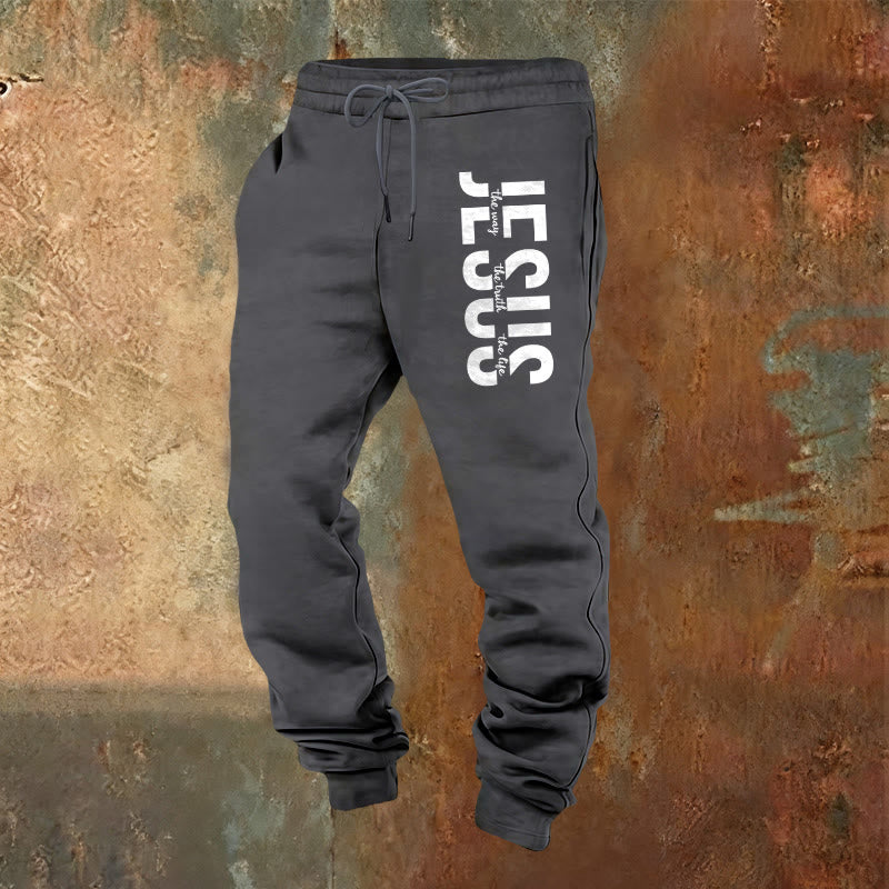 Pantaloni della tuta con scritta di Gesù a strati Christianartworkshop : abbigliamento quotidiano con identità devozionale - Grigio caldo - 2XL - image 20
