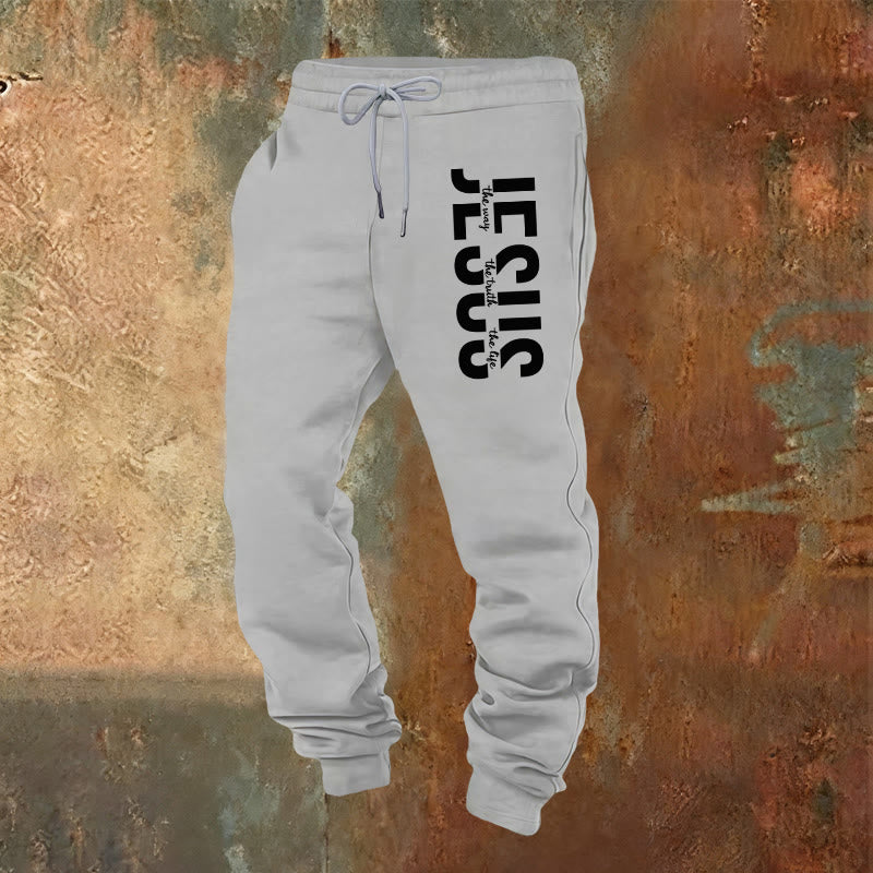 Pantaloni della tuta con scritta di Gesù a strati di Christianartworkshop: abbigliamento quotidiano con identità devozionale - Grigio chiaro - 2XL - image 9