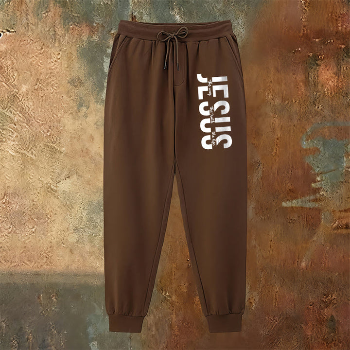 Pantaloni della tuta con scritta di Gesù a strati Christianartworkshop : abbigliamento quotidiano con identità devozionale - image 18