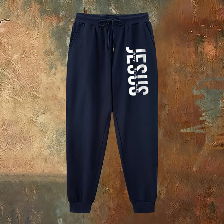 Pantaloni della tuta con scritta di Gesù a strati Christianartworkshop : abbigliamento quotidiano con identità devozionale - image 14