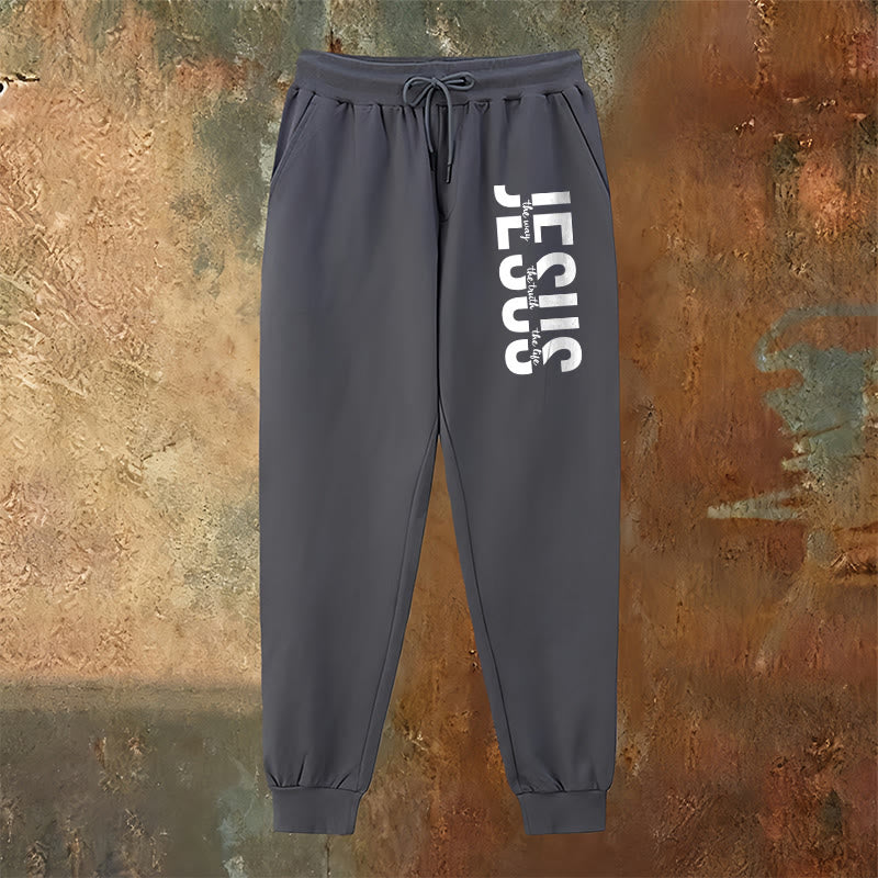 Pantaloni della tuta con scritta di Gesù a strati Christianartworkshop : abbigliamento quotidiano con identità devozionale - image 22