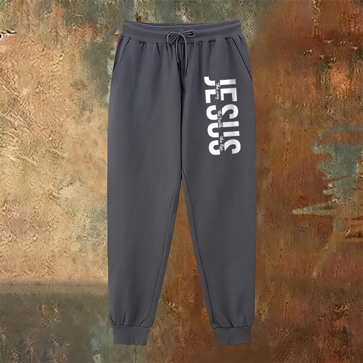 Pantaloni della tuta con scritta di Gesù a strati Christianartworkshop : abbigliamento quotidiano con identità devozionale - image 22
