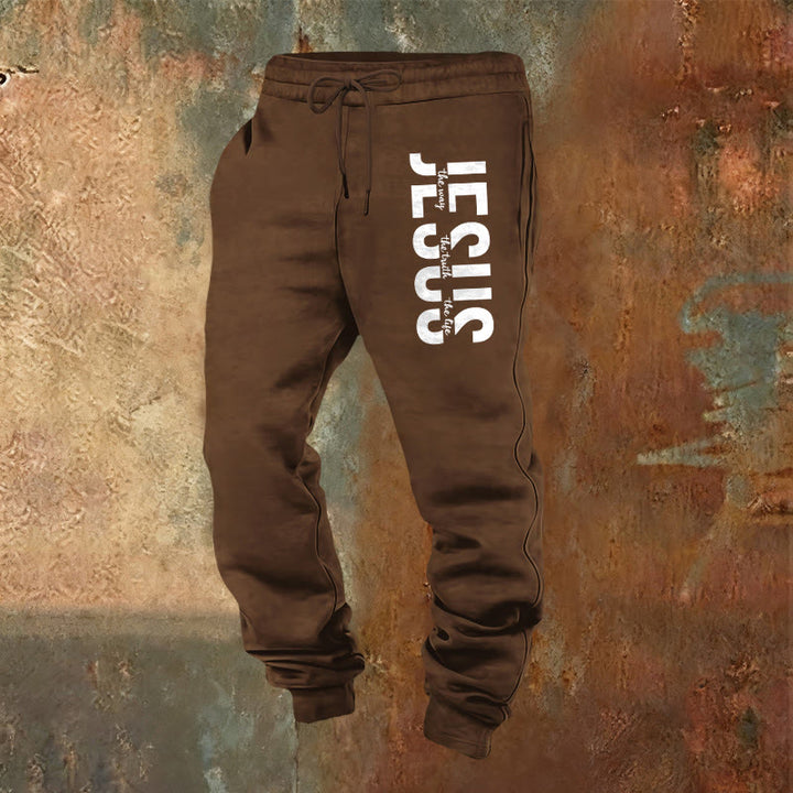 Pantaloni della tuta con scritta di Gesù a strati Christianartworkshop : abbigliamento quotidiano con identità devozionale - Marrone - 2XL - image 16