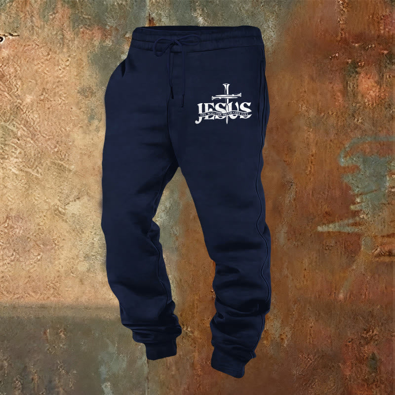 Pantaloni della tuta Jesus Sword Faith di Christianartworkshop: fede elegante per i momenti quotidiani - Blu navy - 2XL - image 5