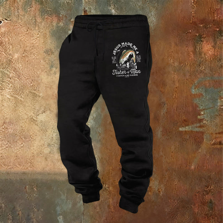 Pantaloni della tuta della fede del pescatore di uomini di Christianartworkshop: abbigliamento quotidiano con missione spirituale - Nero - 2XL - image 9