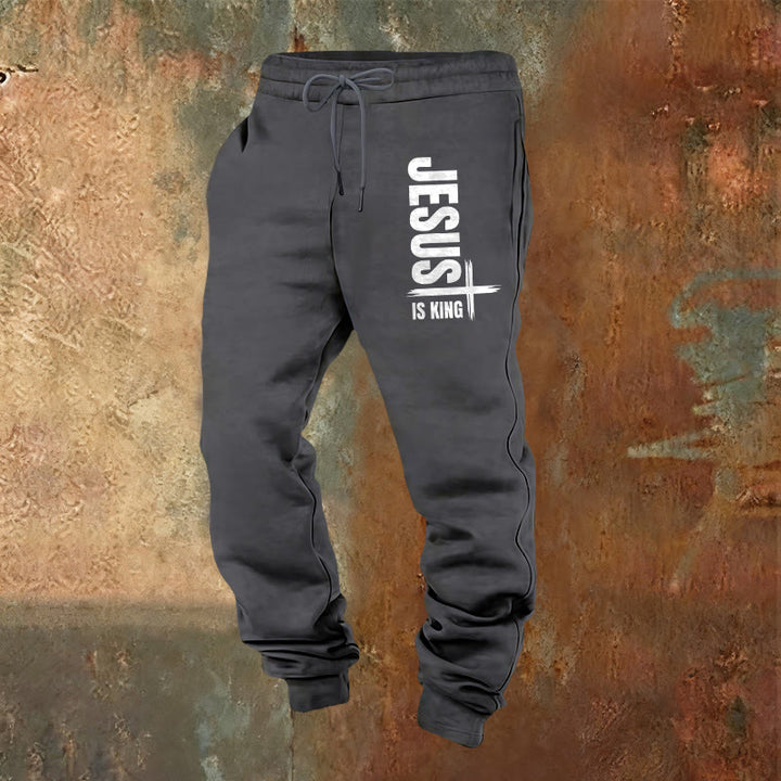 Pantaloni della tuta Jesus Is King Christianartworkshop : abbigliamento quotidiano con fede regale - Grigio caldo - 2XL - image 12