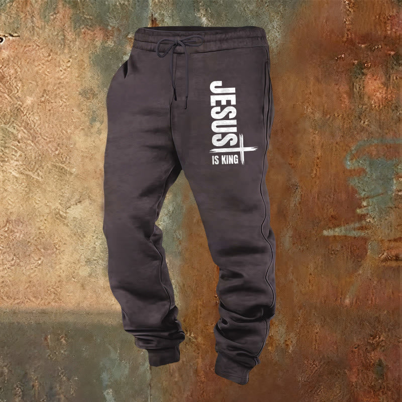 Pantaloni della tuta Jesus Is King Christianartworkshop : abbigliamento quotidiano con fede regale - Grigio scuro - 2XL - image 0