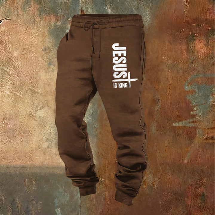 Pantaloni della tuta Jesus Is King Christianartworkshop : abbigliamento quotidiano con fede regale - Marrone - 2XL - image 8