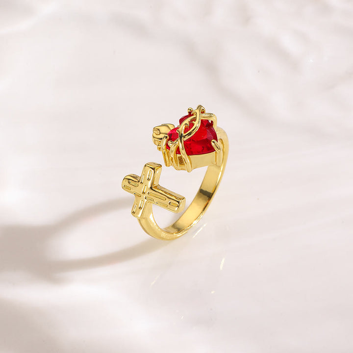 Christianartworkshop Anello Sacro Cuore e Croce: Fedele Devozione ed Elegante Simbolismo da Indossare Ogni Giorno - Regolabile (adatto per taglie USA 6-9) - image 0