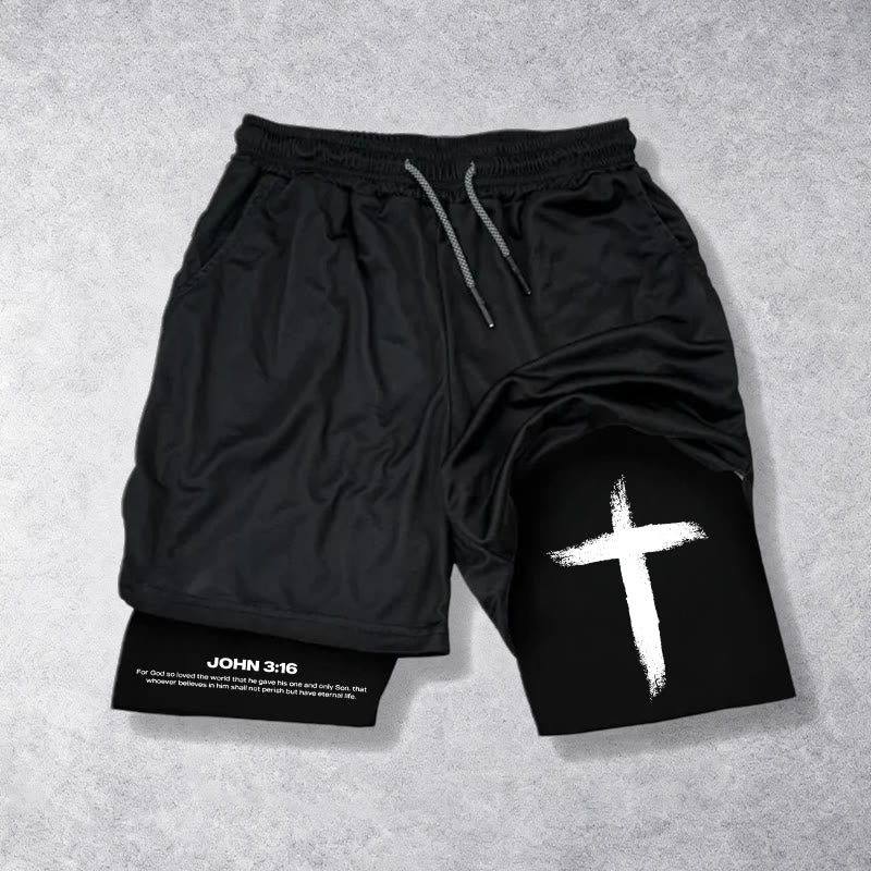 Christianartworkshop Giovanni 3:16 Cross Performance Shorts - Pantaloncini - 3XL - image 0