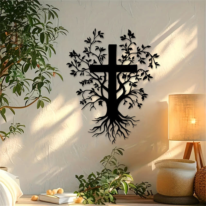 Christianartworkshop Promemoria quotidiano di fede Decorazione da parete in metallo: albero a croce per una vita spirituale - image 2