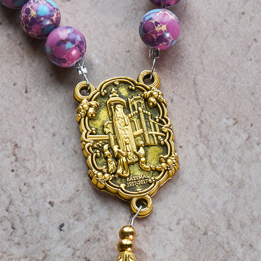 Christianartworkshop Rosario personalizzato Royal Faith Purple Emperor Stone con lettera personalizzata GESÙ - image 10