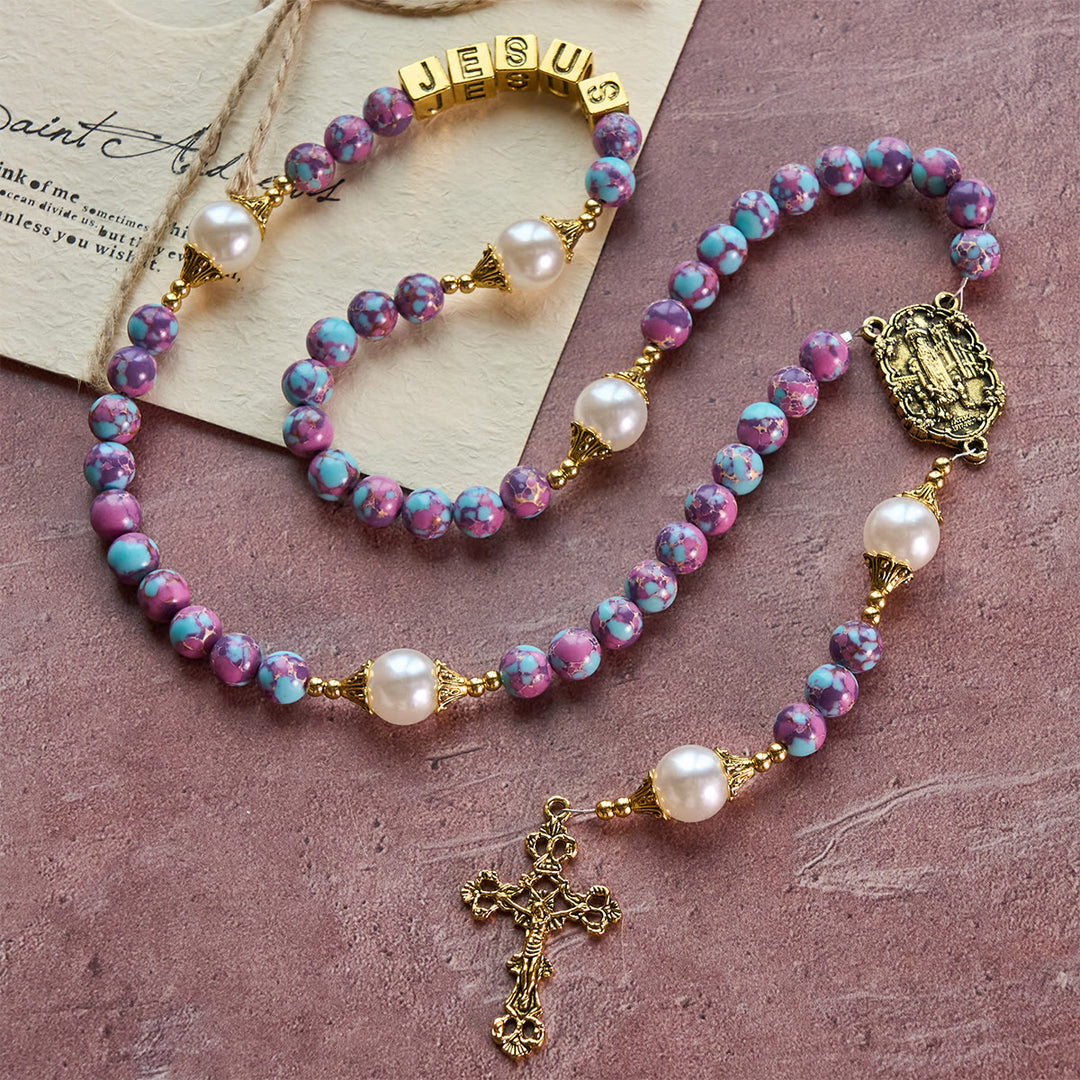 Christianartworkshop Rosario personalizzato Royal Faith Purple Emperor Stone con lettera personalizzata GESÙ - image 5