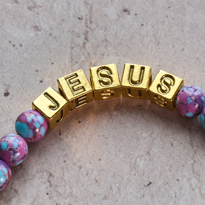 Rosario personalizzato in pietra imperiale viola Royal Faith Christianartworkshop con lettera personalizzata di GESÙ - image 8