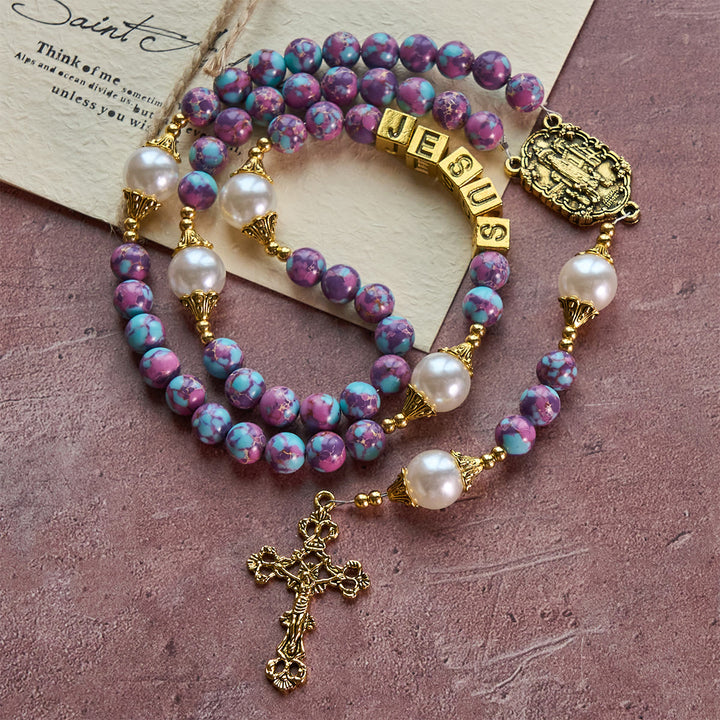 Christianartworkshop Rosario personalizzato Royal Faith Purple Emperor Stone con lettera personalizzata GESÙ - image 2