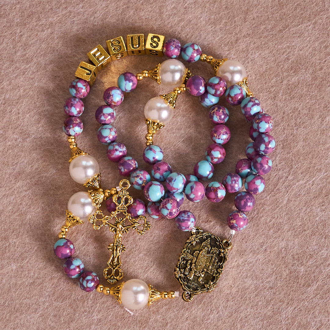 Rosario personalizzato in pietra imperiale viola Royal Faith Christianartworkshop con lettera personalizzata di GESÙ - image 7