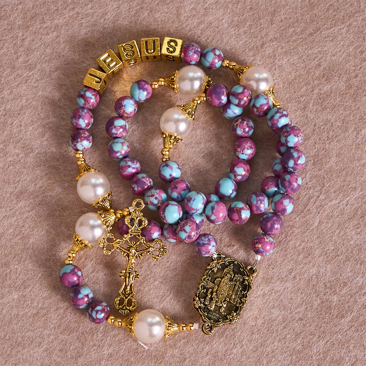 Rosario personalizzato in pietra imperiale viola Royal Faith Christianartworkshop con lettera personalizzata di GESÙ - image 7
