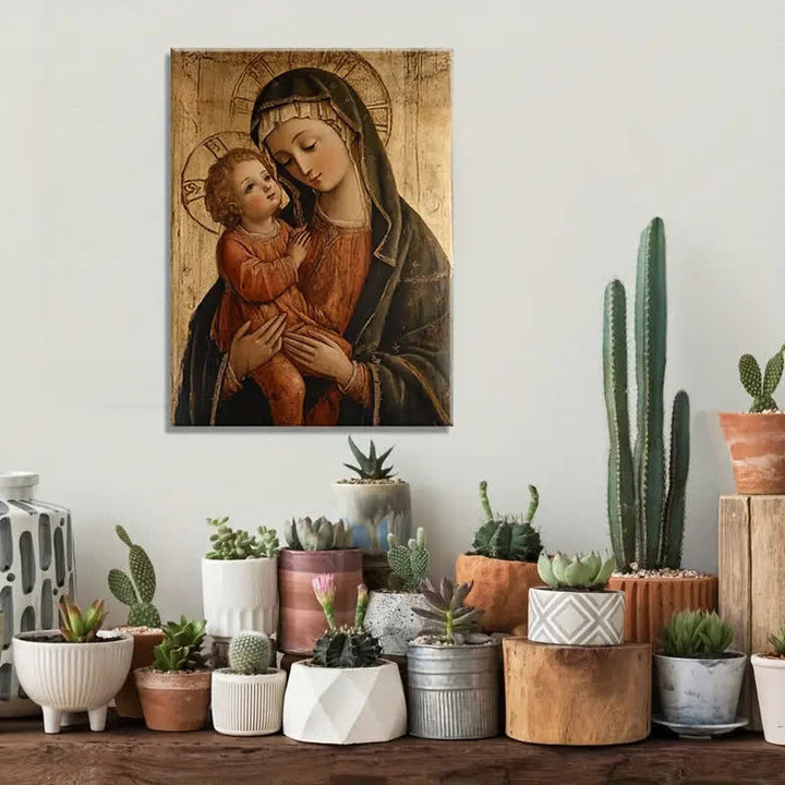Christianartworkshop Stampe artistiche sacre della Madonna col Bambino: tenerezza celeste per angoli di preghiera - Dipinto su tela incorniciato - 11,81''*15,75''0,71"//30*40*1,8 cm - image 0